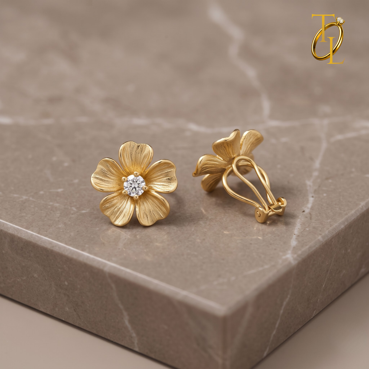 Diamond Flower Ear cuff