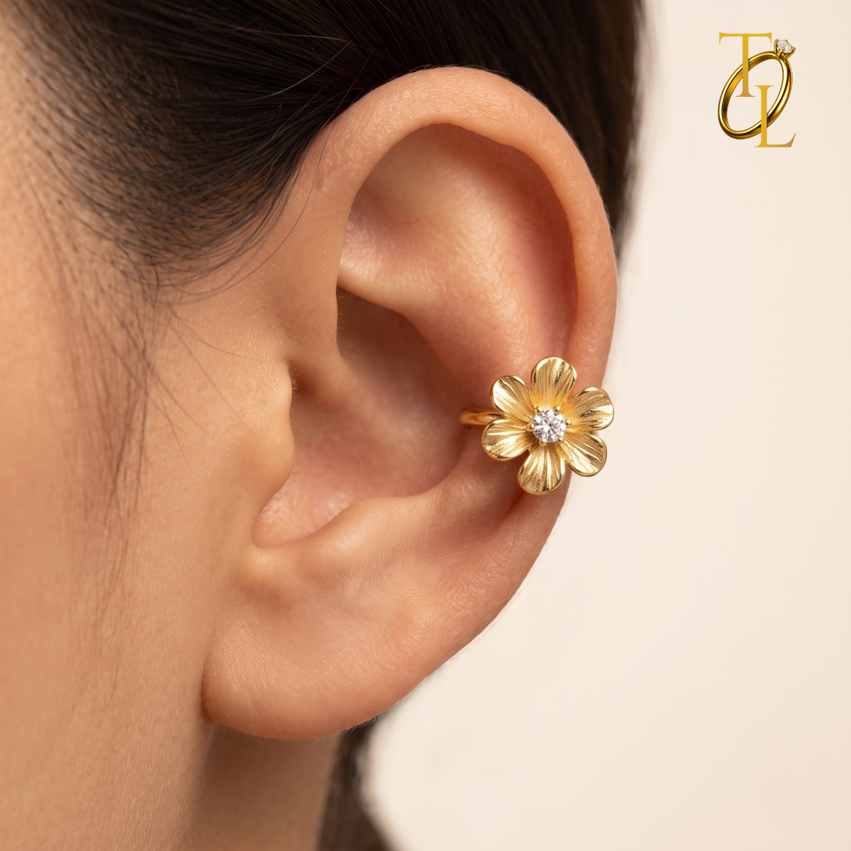 Diamond Flower Ear cuff