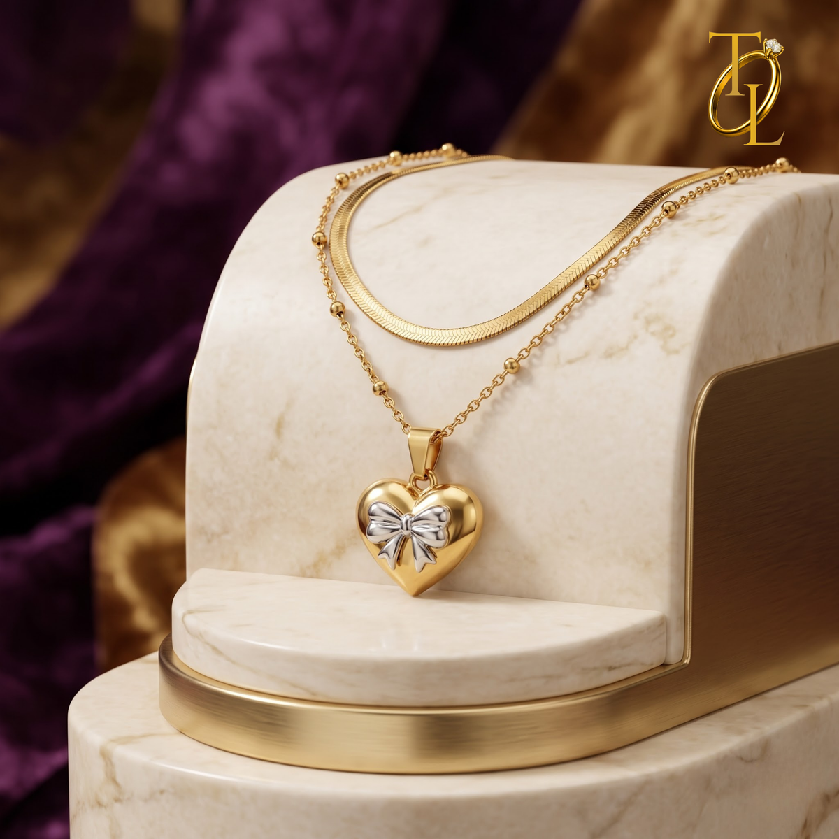 Double Layer Heart With Bow Necklace
