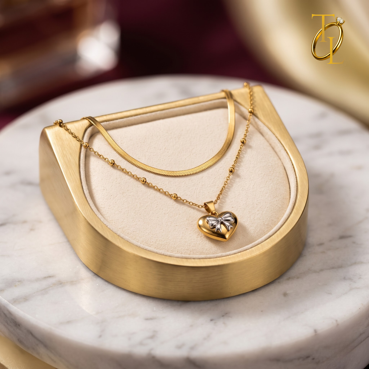 Double Layer Heart With Bow Necklace