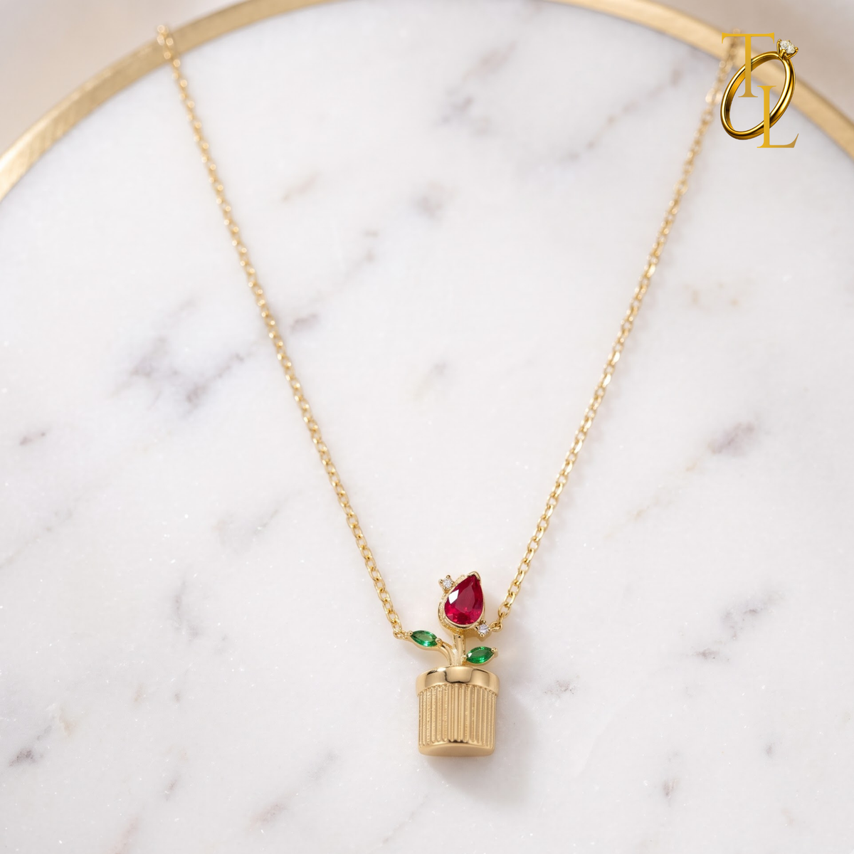 Red Flower Pot Necklace