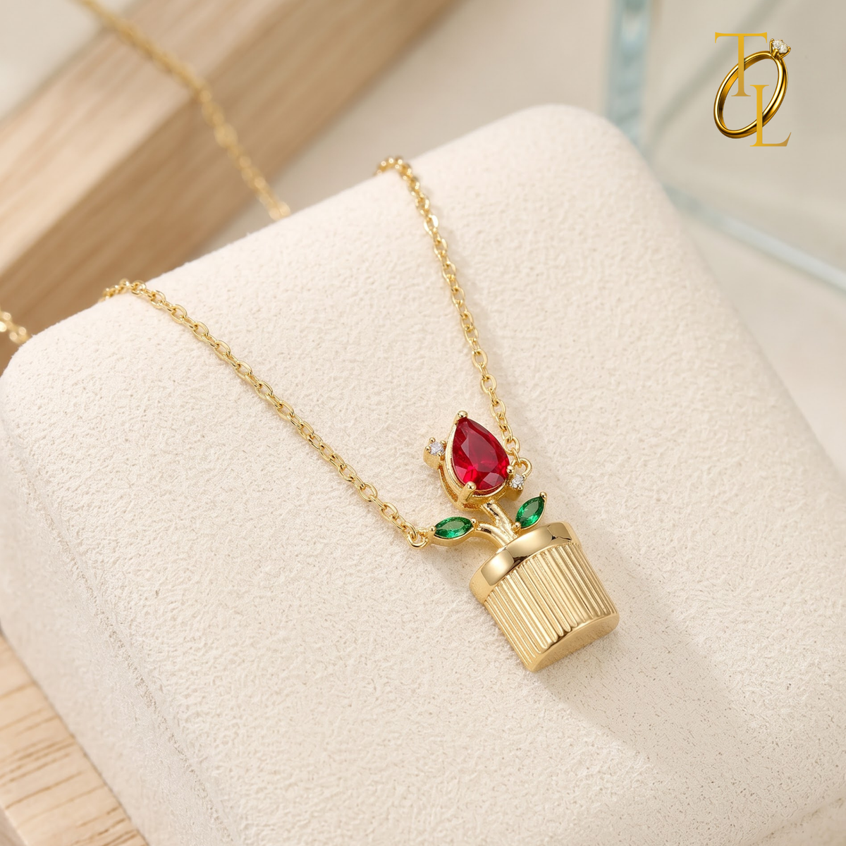 Red Flower Pot Necklace
