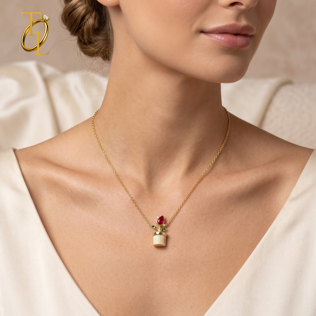 Red Flower Pot Necklace